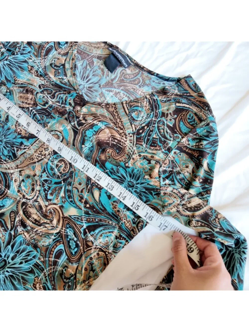 Vintage Paisley Floral Top Teal & Brown Size S 90s Y2k Whimsygoth